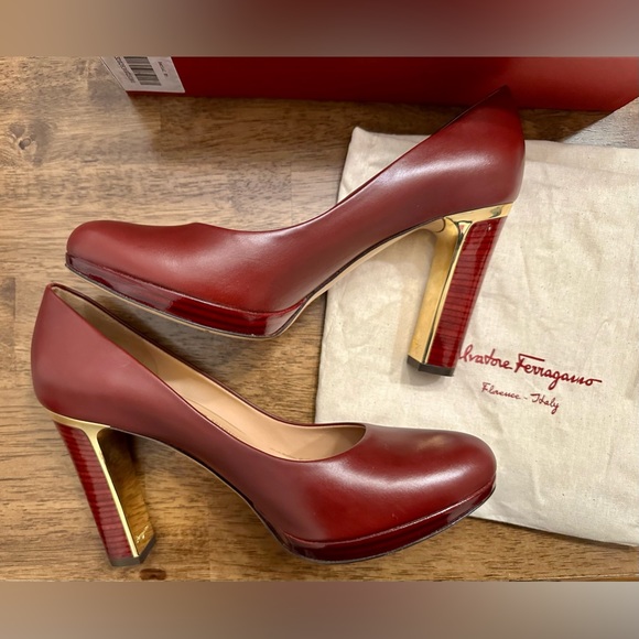 Salvatore Ferragamo Tamina 100 Acm. Bordeaux Calf (burgundy) heels shoes pumps - Picture 1 of 7